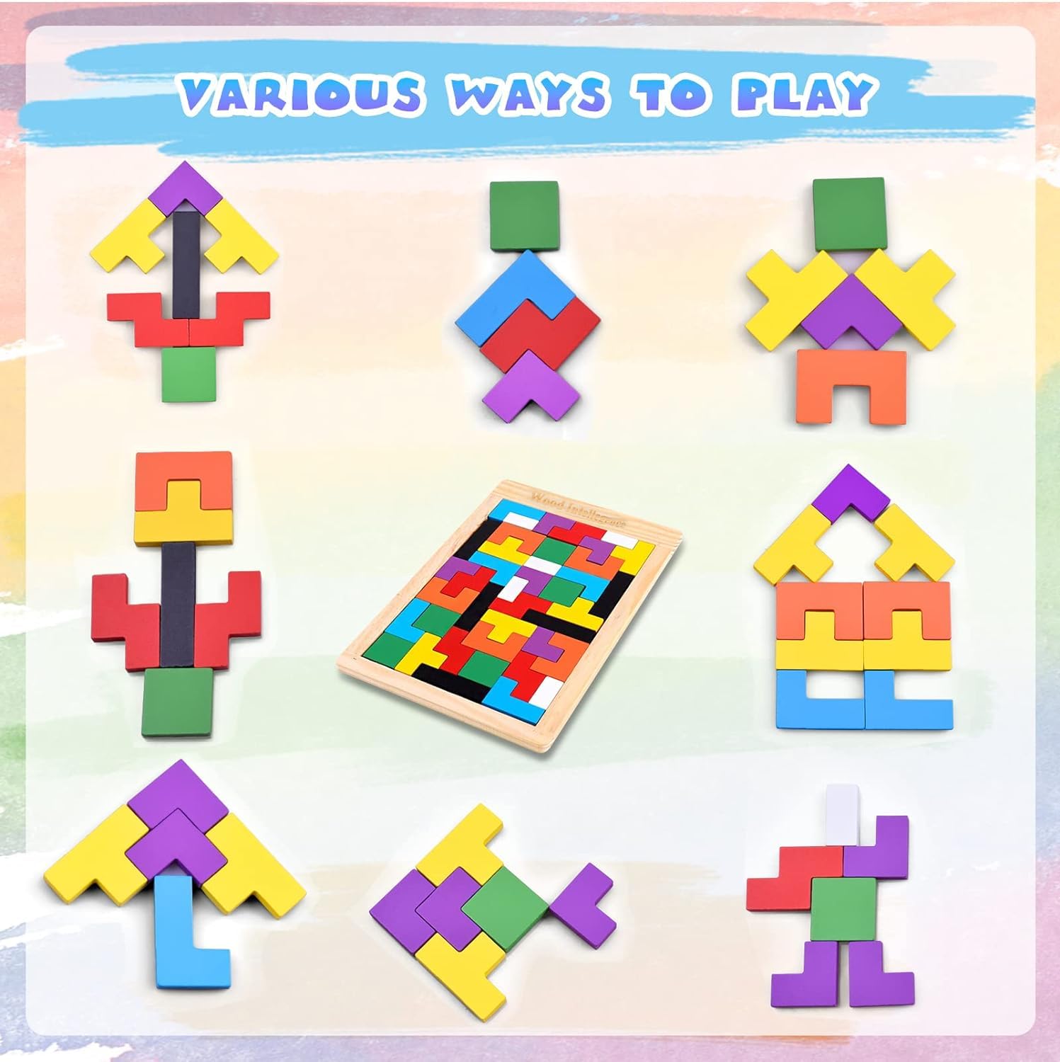 SHINETOY Wooden Tangram Puzzle for Kids 40 Pieces | Montessori Brain Teaser Blocks Game | Educational Wooden Toys for Toddlers | Color & Shape Learning Puzzle Gift for Boys & Girls Christmas Gift - Image 3