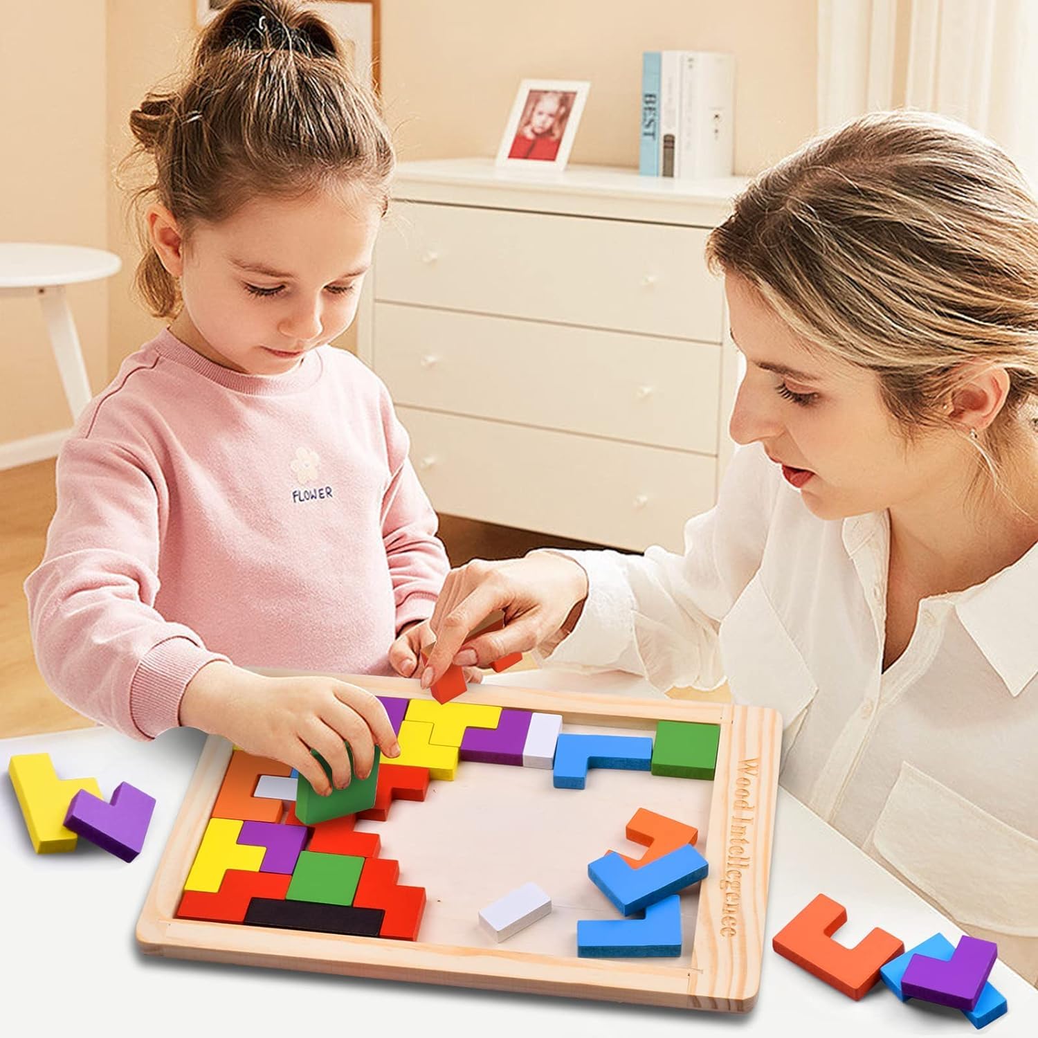 SHINETOY Wooden Tangram Puzzle for Kids 40 Pieces | Montessori Brain Teaser Blocks Game | Educational Wooden Toys for Toddlers | Color & Shape Learning Puzzle Gift for Boys & Girls Christmas Gift - Image 5